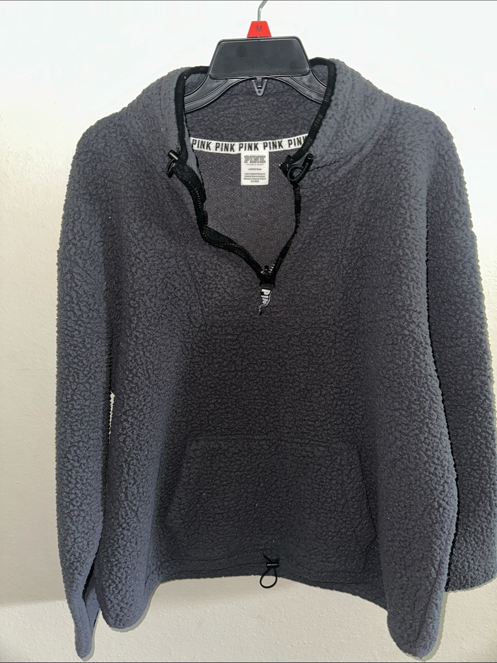 PINK Victoria's Secret Cozy Sherpa Half-Zip Pullover Sweater - Charcoal Gray